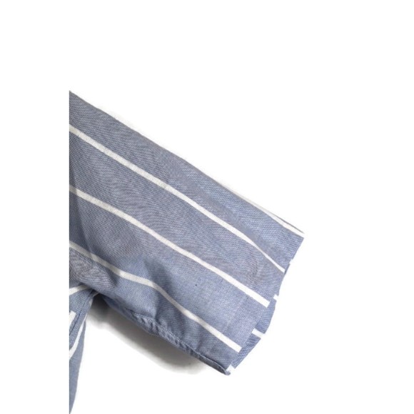 615 Wrinkle Free Blue White Striped Men's Dress Oxford Shirt Short Sleeve M 018 - Picture 5 of 6